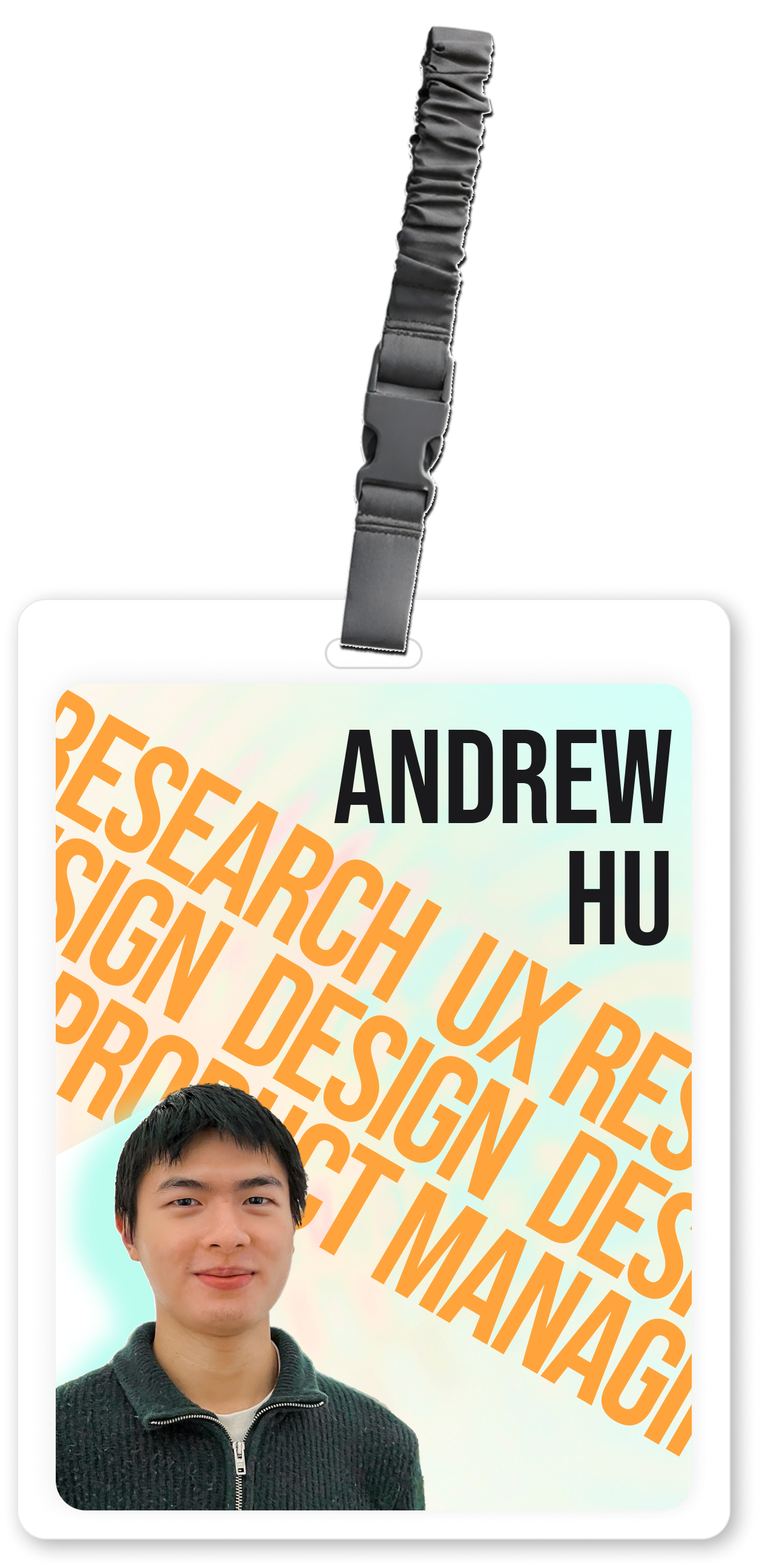 Lanyard ID image with profile picture, Name, and role - UX RESEACH, DESIGN, and PRODUCT MANAGER